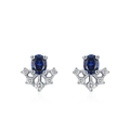 Boucles d'oreilles tournesol en argent S925 avec saphir bleu ovale et accents de zircon - Argent 925 / Boucles d'Oreilles (ED3503)