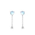 Elegant S925 sterling silver drop earrings with blue moonstone and zircon tassel - Stud Earrings (ED3517) / 925 Silver