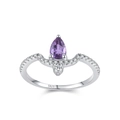 Anello in argento S925 con gemma viola a forma di pera e fascia a forma di V - US 5 / Viola (JZ2173)