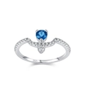 Anello in argento sterling S925 con gemma blu rotonda e accenti di zirconi pavé - US 5 / Blu (JZ2174)