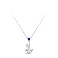 Vintage 925 sterling silver cat pendant necklace with a brilliant blue zircon gemstone - Cat Pendant Necklace (TL296) / 925 Silver