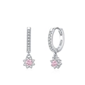 Elegante S925 Silber Creolen mit rosa Sonnenblumen-Anhängern und Zirkonia-Besatz - 925er Silber / Ohrringe (EH238)