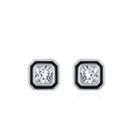 Orecchini a perno quadrati in argento S925 con bordo in smalto nero e zircone trasparente - Argento 925 / Quadrato Bianco (ED3534)