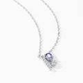 925 silver necklace featuring an oval purple stone and geometric diamond-studded pendant - Pendant Necklace (TL304) / 925 Silver