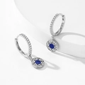 925 silver star hoop earrings with blue enamel pendant and sparkling zircons - Earrings (EH224) / 925 Silver