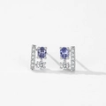 S925 sterling silver geometric flower earrings with purple stones and pavé diamonds - Stud Earrings (ED3538) / 925 Silver