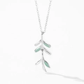 Minimalist 925 silver necklace featuring a delicate green enamel leaf pendant for women - Necklace TL305 / 925 Silver