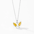 925er Silber Halskette mit gelber Schmetterling-Emaille auf weißem Hintergrund - Halskette (TL307) / 925er Silber