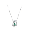 Collar de plata 925 con colgante de esmeralda en forma de gota y halo de piedras - Collar Halo de Gota de Agua (TL321) / Plata 925