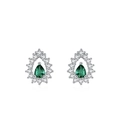 Pendientes de esmeralda en plata 925 talla pera con halo de cristales de circonita - Pendientes de Botón Halo de Gota de Agua (ED3556) / Plata 925