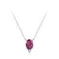Silver necklace featuring oval pink-purple gemstone pendant with small round zircon - Pendant Necklace (TL323) / 925 Silver