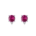 Elegant 925 sterling silver stud earrings with round garnet-red stones and zircon accents - Stud Earrings (ED3555) / 925 Silver