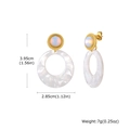 Detailed view of gold plated earrings with opal effect beads and white marble rings - Opal Marble White Style (ED-950G02)