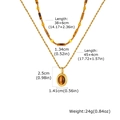 Dimensions détaillées du collier double rang en œil de tigre avec chaîne dorée et pendentif - Combinaison Un (Pendentif Oeil de Tigre Ovale)