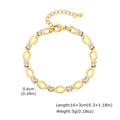Detailed view of golden oval hollow link bracelet with white rhinestones and sizing info - Bracelet - White Rhinestone (BR-2527G)