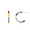 925 silver rainbow enamel C-shape hoop earrings with colorful mosaic patterns - 925 Silver / Rainbow Studs