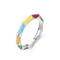 Rainbow enamel wave ring in S925 sterling silver with colorful stripes and polished finish - 925 Silver / Rainbow Ring (JZ2223-Size 5)