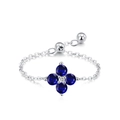 Anillo de cadena ajustable de plata 925 con trébol de piedras preciosas azules - Ajustable / Estilo Azul Oscuro (JZ-2094B)