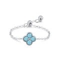 Verstellbarer S925 Sterlingsilber Kettenring mit himmelblauem Kleeblatt-Charm-Motiv - Verstellbar / Himmelblau (JZ-2093S)