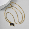 Goldene Edelstahlkette mit Afrika-Kartenanhänger und schwarzem Emaille-Finish - Schwarze Afrikanische Karte Anhänger Mit Kette (PN-2185G01)