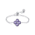 Bague chaîne ajustable en argent 925 avec trèfle violet et pierres de zircone - Réglable / Violet (JZ-2093V)