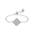 Bague chaîne réglable en argent 925 avec un pendentif trèfle brillant serti de zircons - Réglable / Blanc (JZ-2093W)