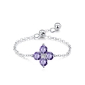 Anillo de cadena en plata 925 con trébol morado y cierre deslizante ajustable - Ajustable / Estilo Púrpura (JZ-2094V)
