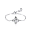 Anillo de cadena ajustable de plata 925 con un trébol de cuatro hojas de circonita - Ajustable / Estilo Blanco (JZ-2094W)