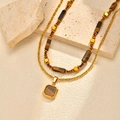 Bohemian gold stainless steel necklace featuring tiger eye stone beads and square pendant - Combination Four (Square Tiger Eye Pendant)