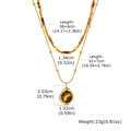Collier double couche en acier inoxydable avec pendentif œil de tigre et perles dorées - Combinaison Sept (Pendentif Oeil de Tigre en Forme de Larme)