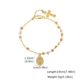 Detailed specs of tri-color beaded bracelet with cross and Virgin Mary charms, 19cm length - Tri-color Bead Bracelet (PBR-385G)