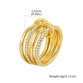 Detail view of multi-layer gold plated ring with crystal inlay and size measurement - US 6 / Multi-Link Pavé Style (RC-1007G)