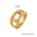 Detail view of wavy gold ring with zircon stones showing 1.17cm width and 6g weight - US 6 / Gold (RC-960G)