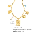 Vista detallada del collar multidije de acero dorado con medidas del producto - Colgante de Sol Estrella Corazón Mal de Ojo Perla Artificial / Collar Dorado (NC-2718G)