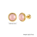 Detail view of pink round stud earrings with gold screw backs and 0.8cm diameter - Pink (ES-361G06)