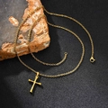 Minimalistische goldene Edelstahl-Halskette mit Kreuzanhänger und Gliederkette - Gold - Halsketten-Set (Mit Kette)