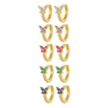 Golden butterfly hoop earrings set with colorful zircon stones in five different shades - White Zircon / Gold (EBD-483G)