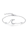 Elegante bracciale lettera araba C in argento sterling S925 con cristalli scintillanti - Forma a Mezzaluna con Lettera C (SL2002) / Argento 925