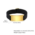 Detail of gold metal plate dimensions on elastic strap bracelet with sizing parameters - Black Style (BR-1817GB)
