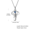 Dettaglio del ciondolo a elefante d'argento con gemma blu e misure specifiche della taglia - Solo Ciondolo (Senza Catena)