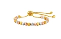 Pulsera ajustable de cadena box con cuentas tricolores en oro, plata y oro rosa - Estilo de Cuentas Tricolor Simple (PBR-242G)
