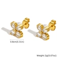 Golden stainless steel four-leaf clover stud earrings with sparkling zircon stones - Four-Petal Flower Style (ES-664G) / 0.8cm / Gold