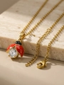 Collana con ciondolo a forma di coccinella dorata con ali rosse e un brillante zircone - Collana (Ciondolo Con Catena)