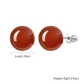 Detail of 1cm red agate stud earrings with stainless steel pins and silver butterfly backs - Red Round Bead Style (ES-628S02)