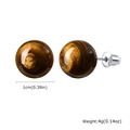Macro view of 1cm round tiger eye stone stud earrings with stainless steel pins and weight info - Tiger Eye Round Bead Style (ES-628S03)