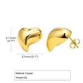 Polished copper heart stud earrings in gold finish with dimensions 17mm x 17.3mm - Gold
