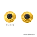 Detail view of round gold earrings with black agate inlay and 2.8cm diameter size info - Round Black Agate / Gold