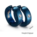 Detail of 4mm blue brushed stainless steel ear clip with round cubic zirconia stone - Blue (1 Pair)