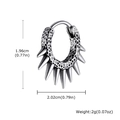 Punk style stainless steel hoop earrings with spike charms and textured finish - Rivet Spike Style (EH-820S02-1)