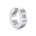Sleek silver stainless steel clip-on hoop earring with a sparkling center zircon stone - Steel Color (Single)